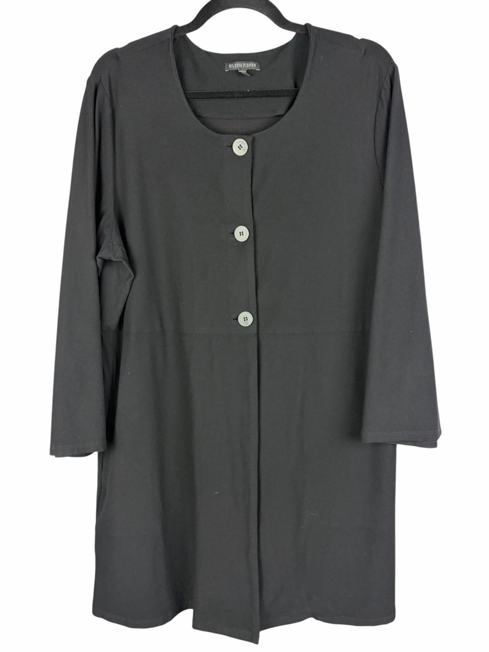 Eileen Fisher Large Black Stretch Viscose Long Cardigan Jacket